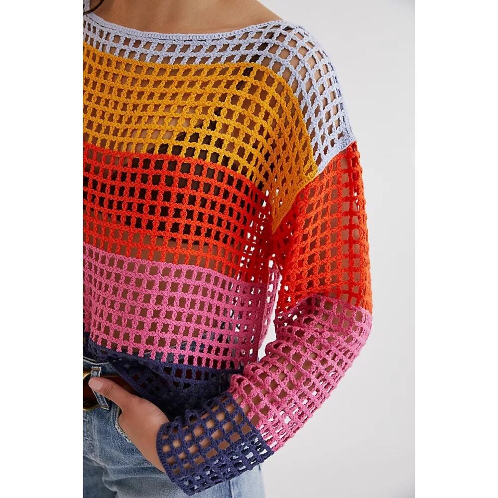 Fate | Summer Vacation Beach Open Knit Multicolor Swim Coverup Preppy
